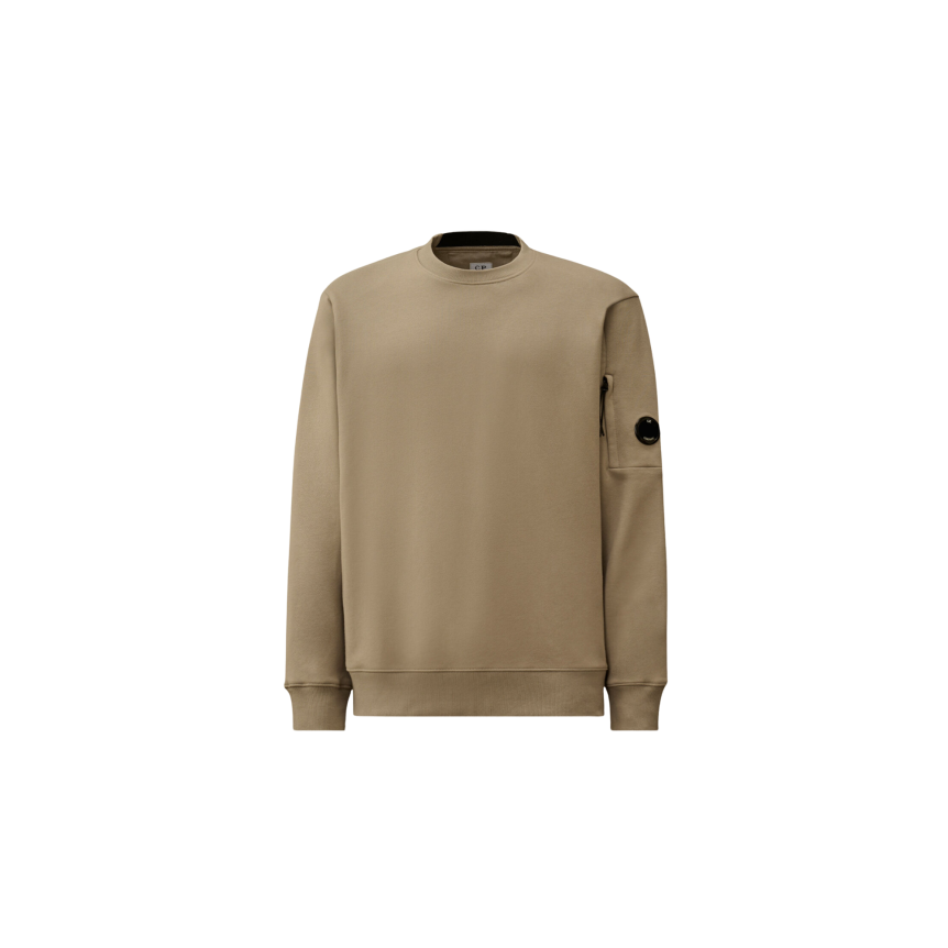 Sweat-shirt CP COMPANY col rond polaire motif diagonal relief gris beige