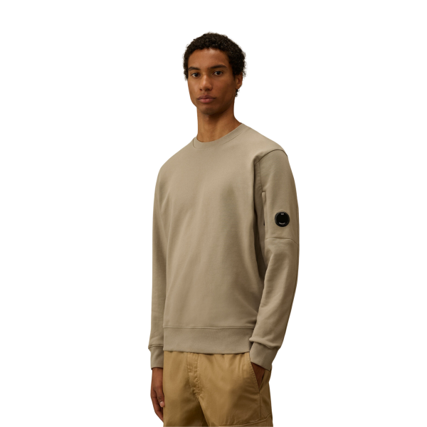 Sweat-shirt CP COMPANY col rond polaire motif diagonal relief gris beige