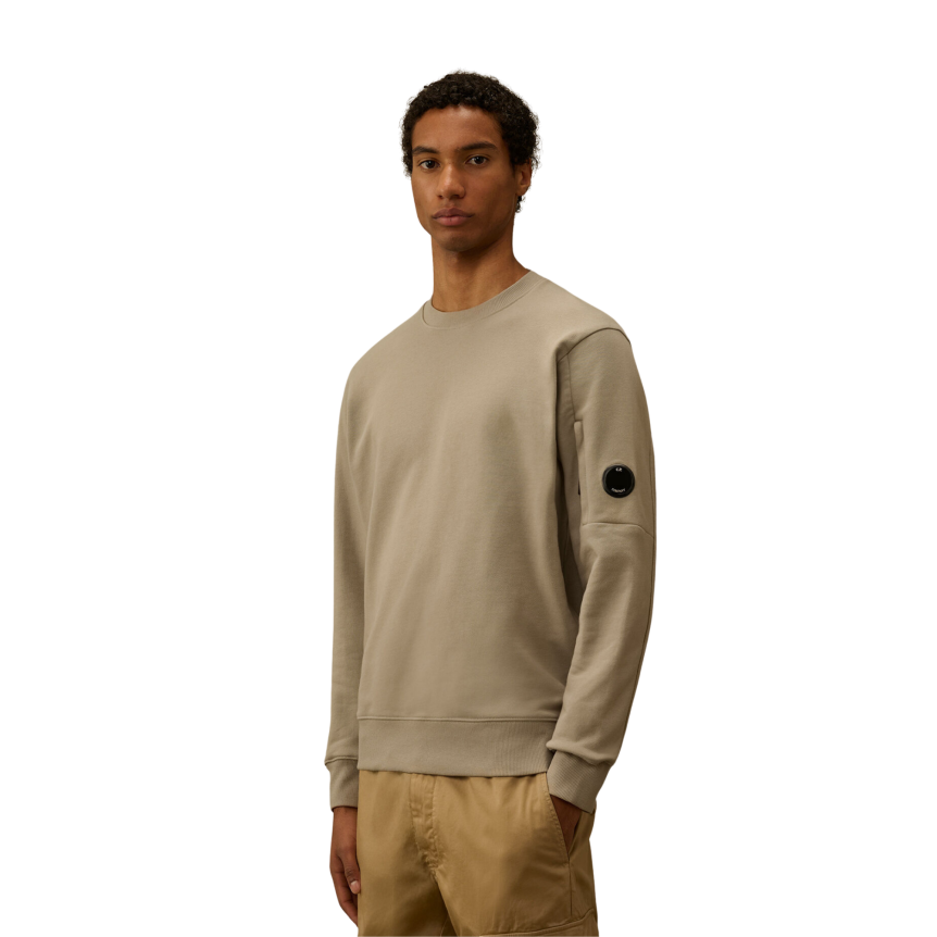 Sweat-shirt CP COMPANY col rond polaire motif diagonal relief gris beige
