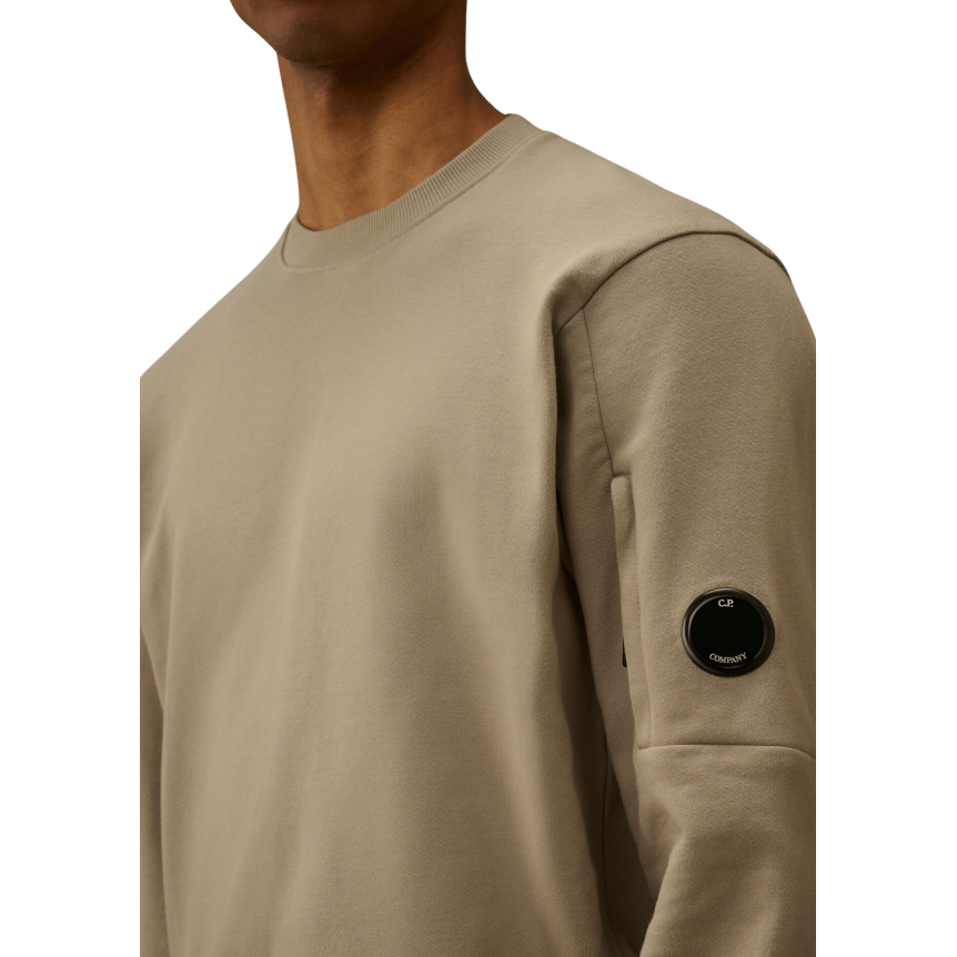 Sweat-shirt CP COMPANY col rond polaire motif diagonal relief gris beige