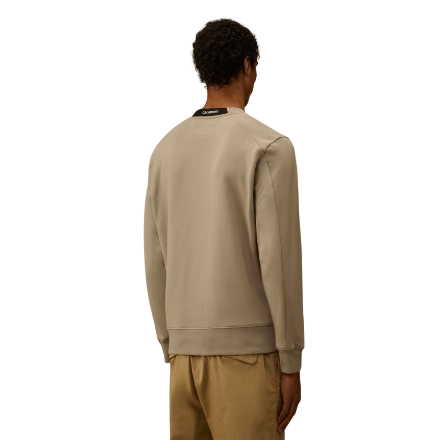 Sweat-shirt CP COMPANY col rond polaire motif diagonal relief gris beige
