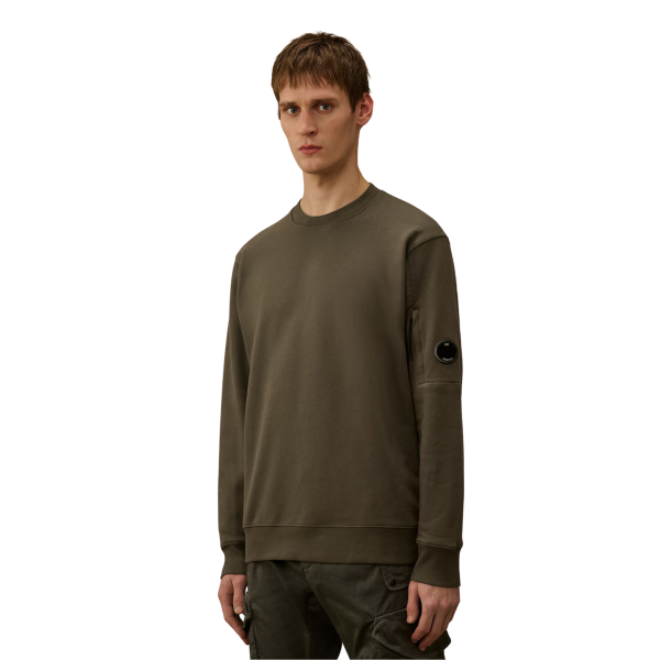 Sweat-shirt CP COMPANY col rond polaire motif diagonal relief gris anthracite