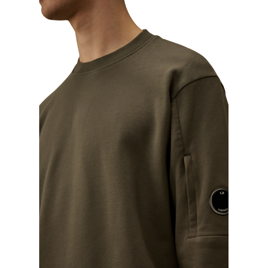 Sweat-shirt CP COMPANY col rond polaire motif diagonal relief gris anthracite