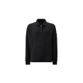 Sweat shirt col polo demi zip coton délavé vieilli bleu marine