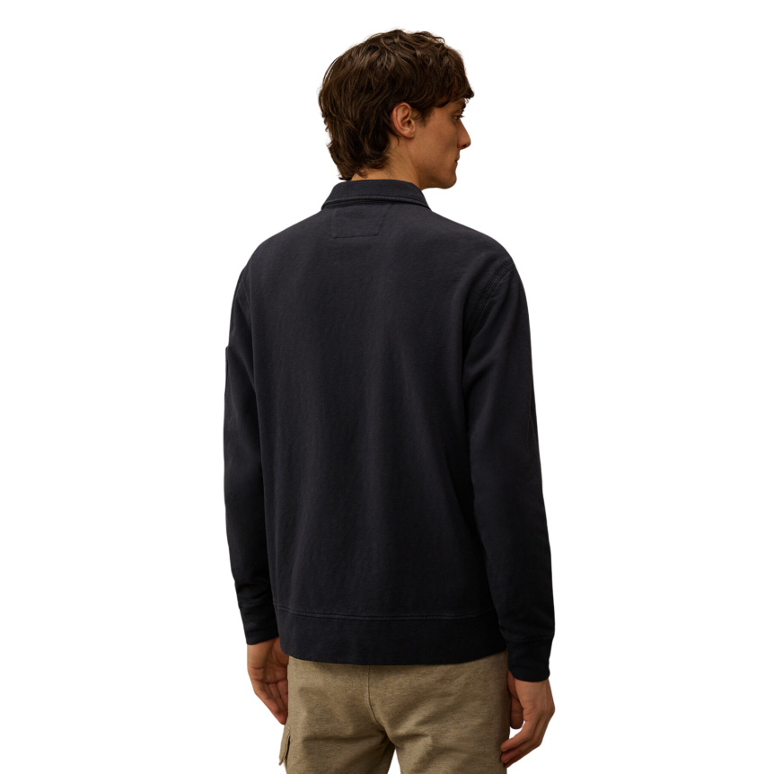 Sweat shirt CP COMPANY col polo demi zip coton délavé vieilli bleu marine