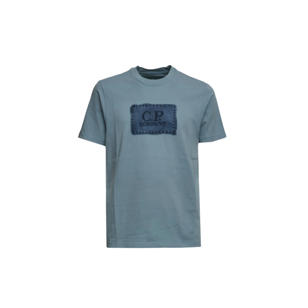T-shirt à manches courtes CP COMPANY en jersey coton bleu broderie logo peinture