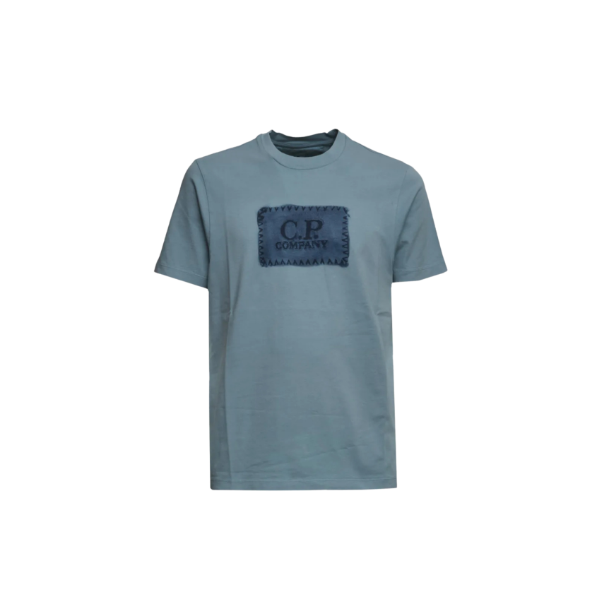 T-shirt à manches courtes CP COMPANY en jersey coton bleu broderie logo peinture