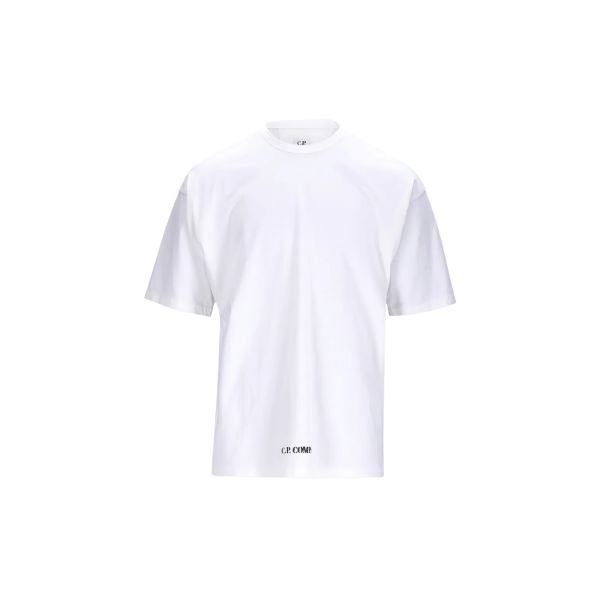 T-shirt col rond CP COMPANY à manches courtes en jersey coton blanc logo pochoir