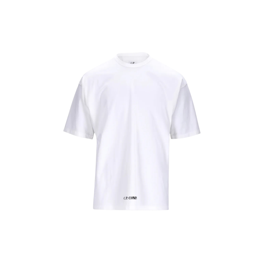 T-shirt col rond CP COMPANY à manches courtes en jersey coton blanc logo pochoir