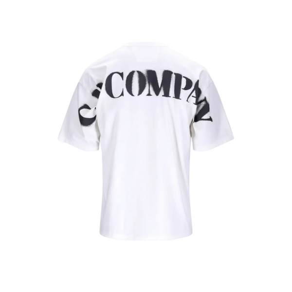 T-shirt col rond CP COMPANY à manches courtes en jersey coton blanc logo pochoir
