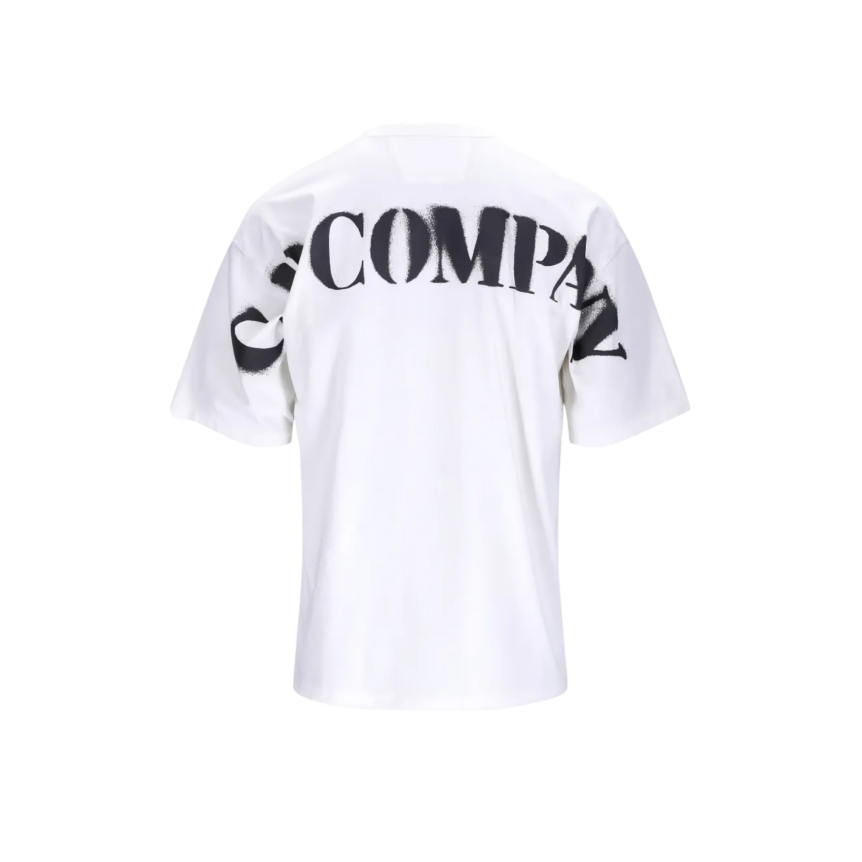 T-shirt col rond CP COMPANY à manches courtes en jersey coton blanc logo pochoir