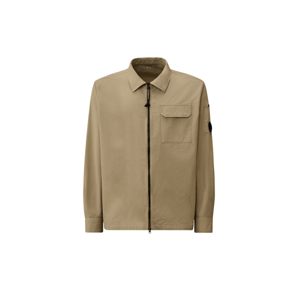 Surchemise zippée CP COMPANY gabardine coton bio beige gris