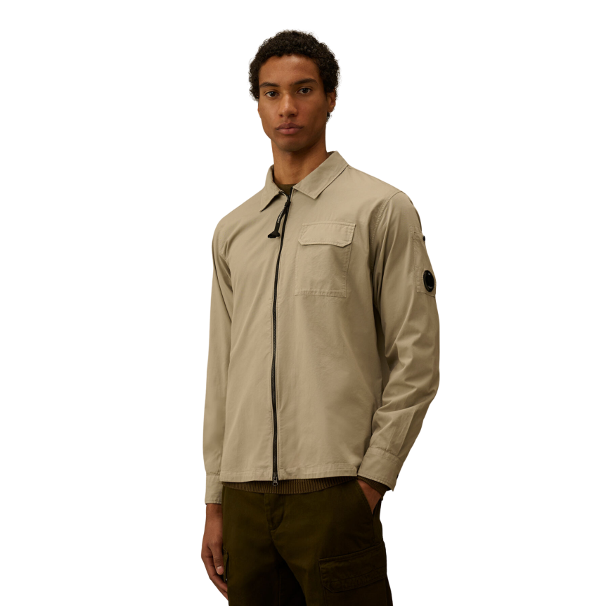 Surchemise zippée CP COMPANY gabardine coton bio beige gris