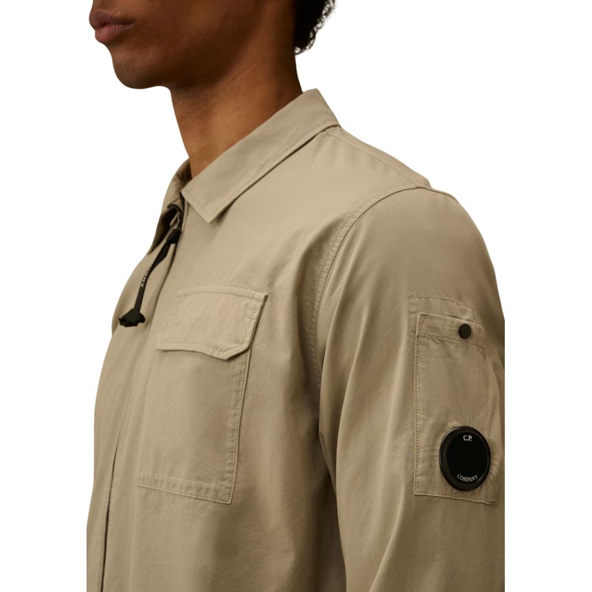Surchemise zippée CP COMPANY gabardine coton bio beige gris