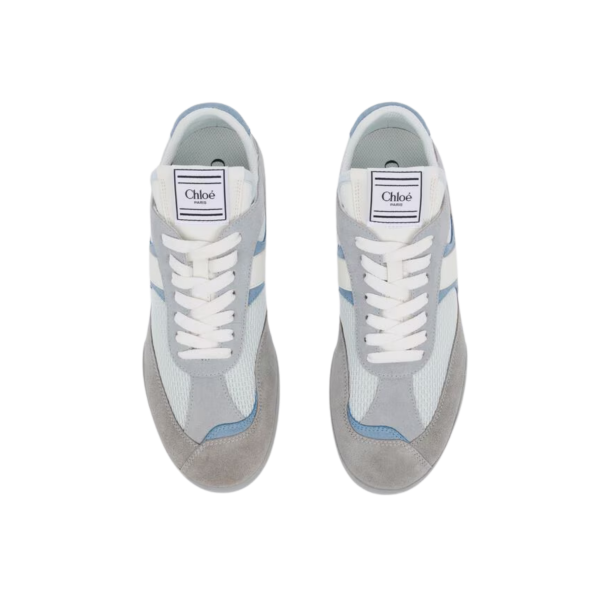 Basket basse CHLOE Kick resille cuir velours gris clair bleu ciel