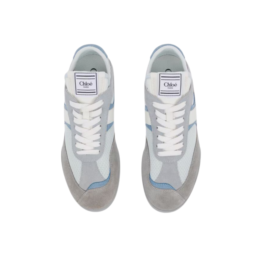 Basket basse CHLOE Kick resille cuir velours gris clair bleu ciel