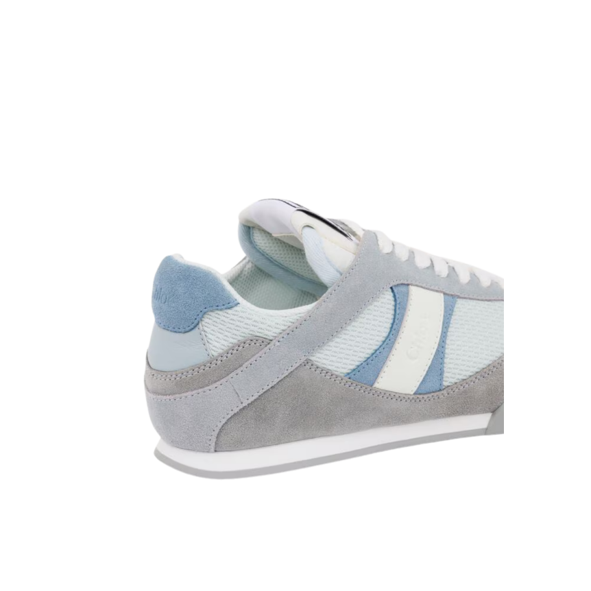 Basket basse CHLOE Kick resille cuir velours gris clair bleu ciel