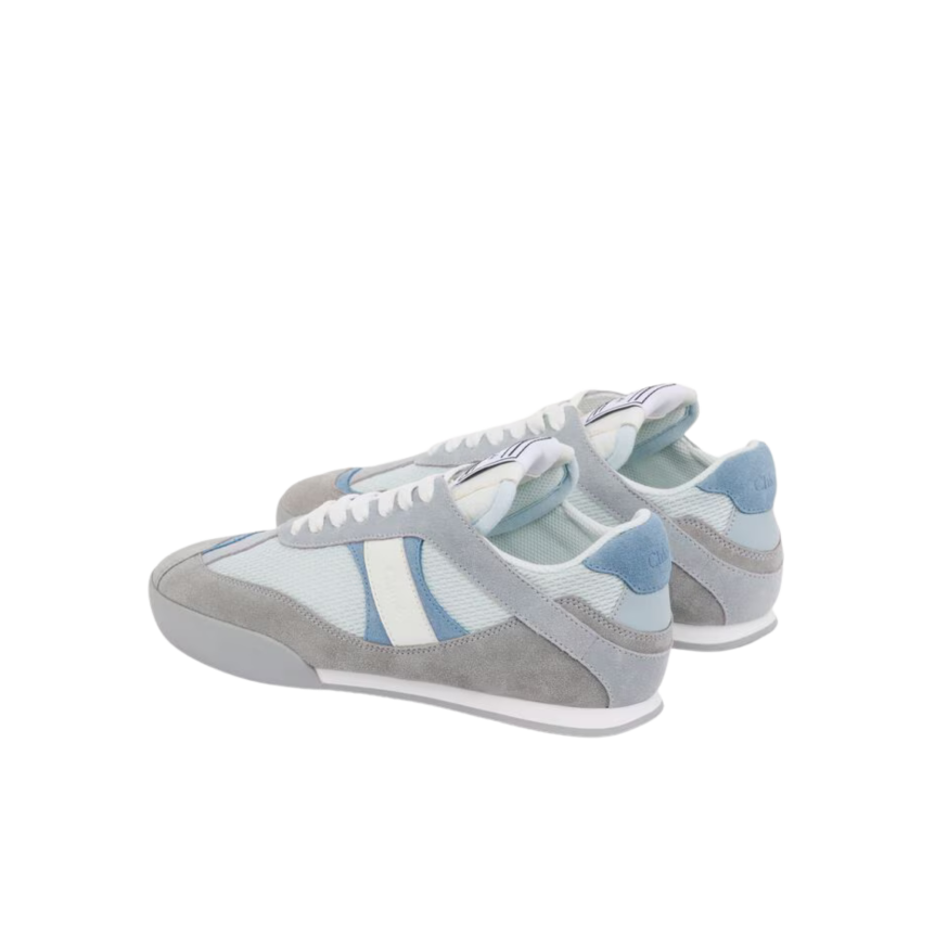 Basket basse CHLOE Kick resille cuir velours gris clair bleu ciel