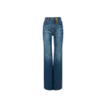 Jean droit taille haute denim coton bio indigo délavé bijoux poche
