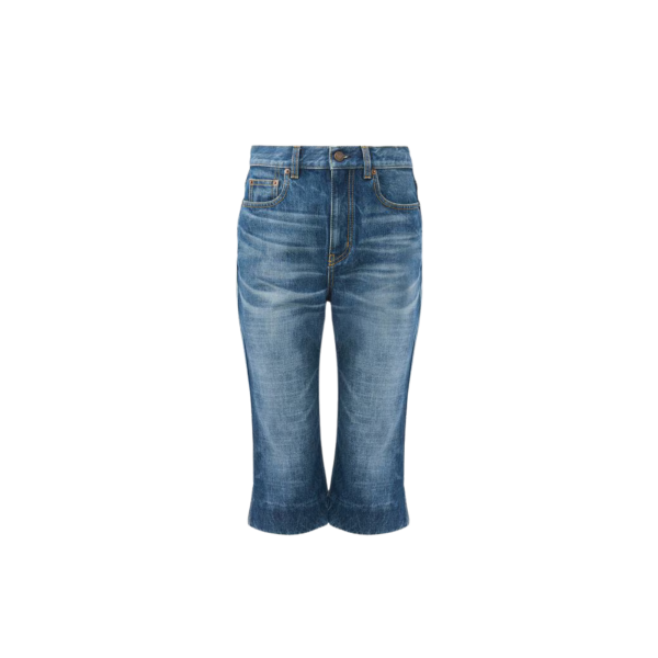 Pantacourt Jean CHLOE Capri taille haute denim coton bio bleu délavé