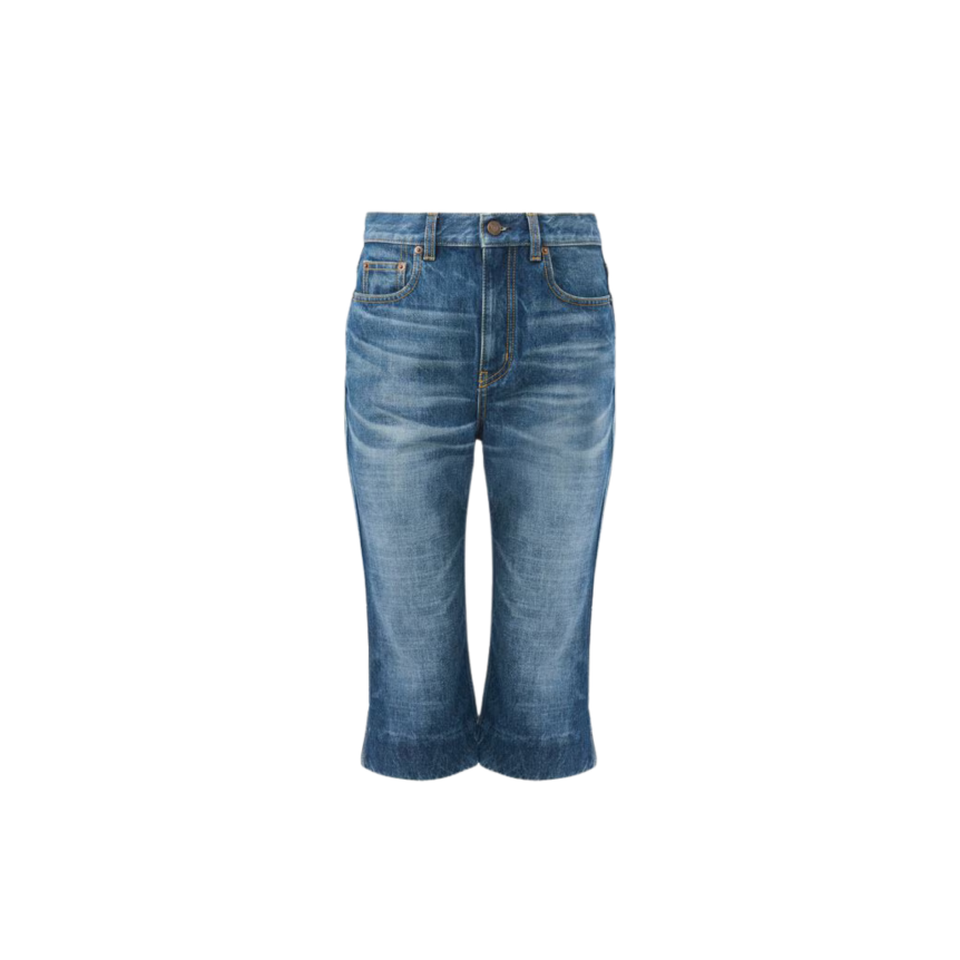 Pantacourt Jean CHLOE Capri taille haute denim coton bio bleu délavé