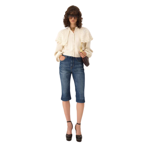 Pantacourt Jean CHLOE Capri taille haute denim coton bio bleu délavé