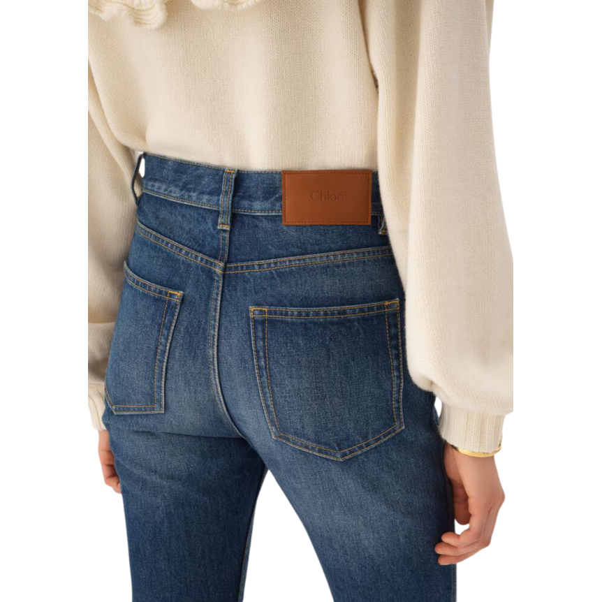 Pantacourt Jean CHLOE Capri taille haute denim coton bio bleu délavé