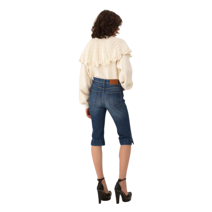 Pantacourt Jean CHLOE Capri taille haute denim coton bio bleu délavé