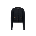 Cardigan col rond maille laine mérinos et cachemire noir bouton médaillon doré