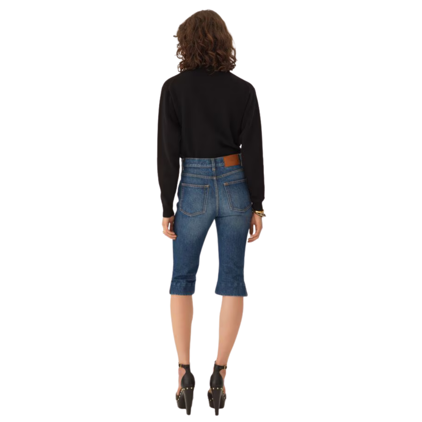 Cardigan col rond CHLOE maille laine mérinos et cachemire noir bouton médaillon doré