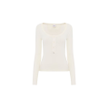 Top manche longue col tunisien Henley ajusté jersey côtelé coton bio écru