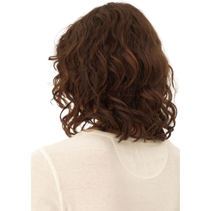 Top manche longue col tunisien CHLOE Henley ajusté jersey côtelé coton bio écru