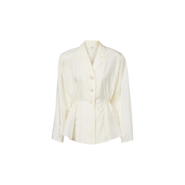 Chemise blouse manche longue CHLOE soie froissée écru fronces taille