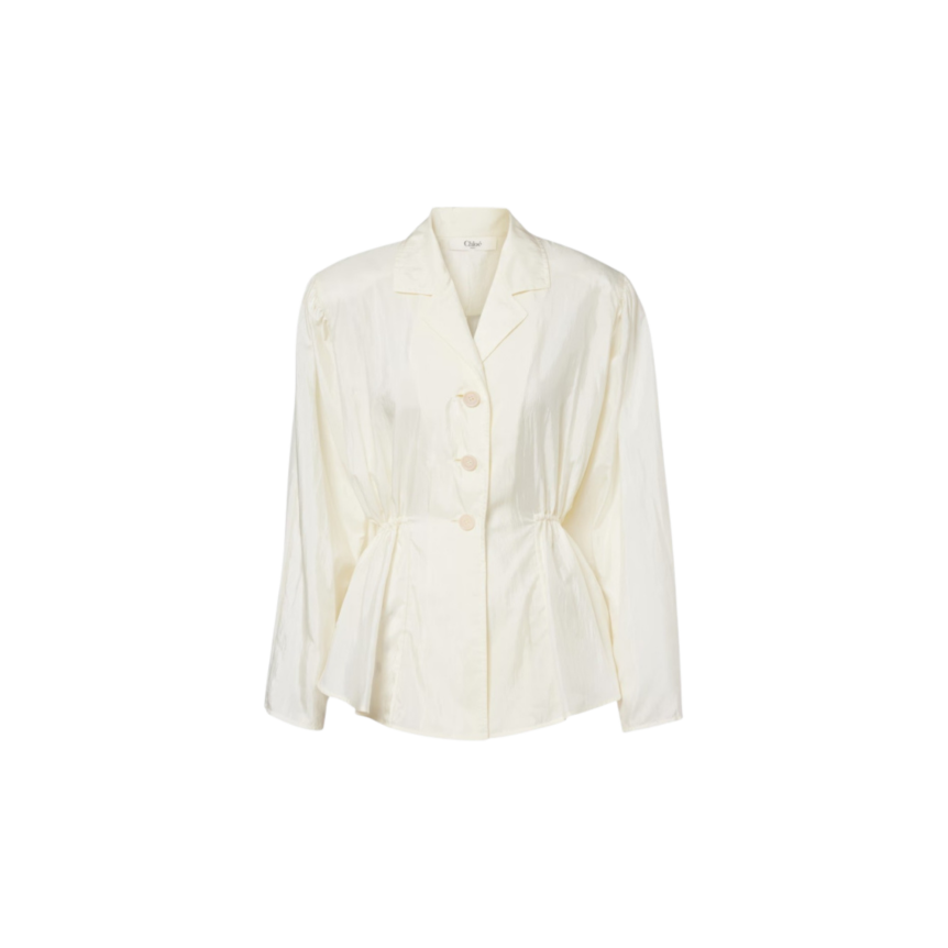 Chemise blouse manche longue CHLOE soie froissée écru fronces taille