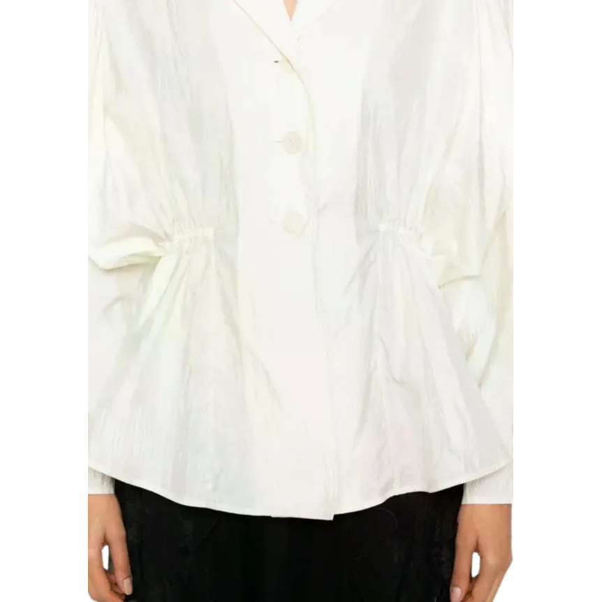 Chemise blouse manche longue CHLOE soie froissée écru fronces taille