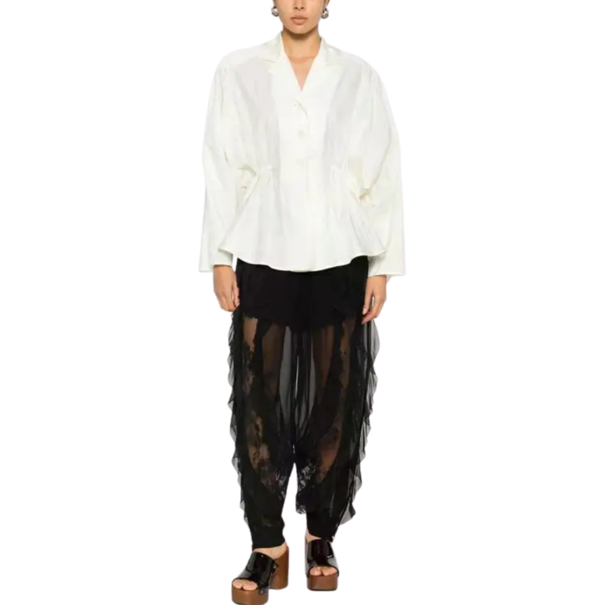 Chemise blouse manche longue CHLOE soie froissée écru fronces taille