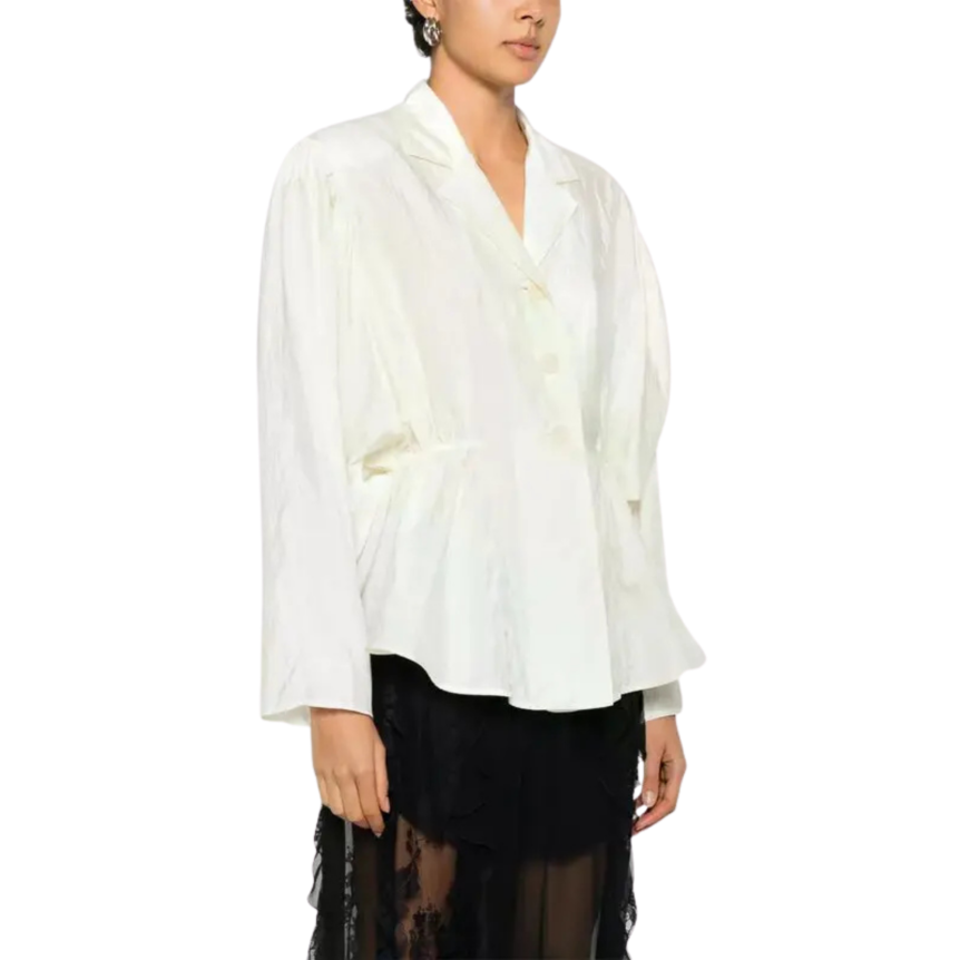 Chemise blouse manche longue CHLOE soie froissée écru fronces taille