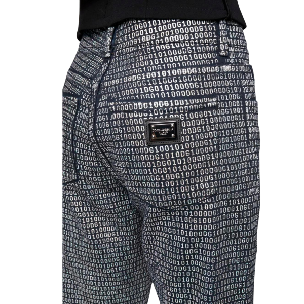 Pantalon jeans denim bleu marine DG10 argent allover