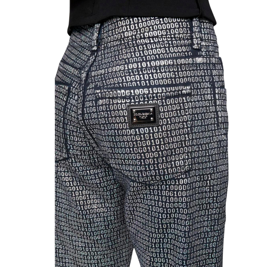 Pantalon jeans denim bleu marine DG10 argent allover