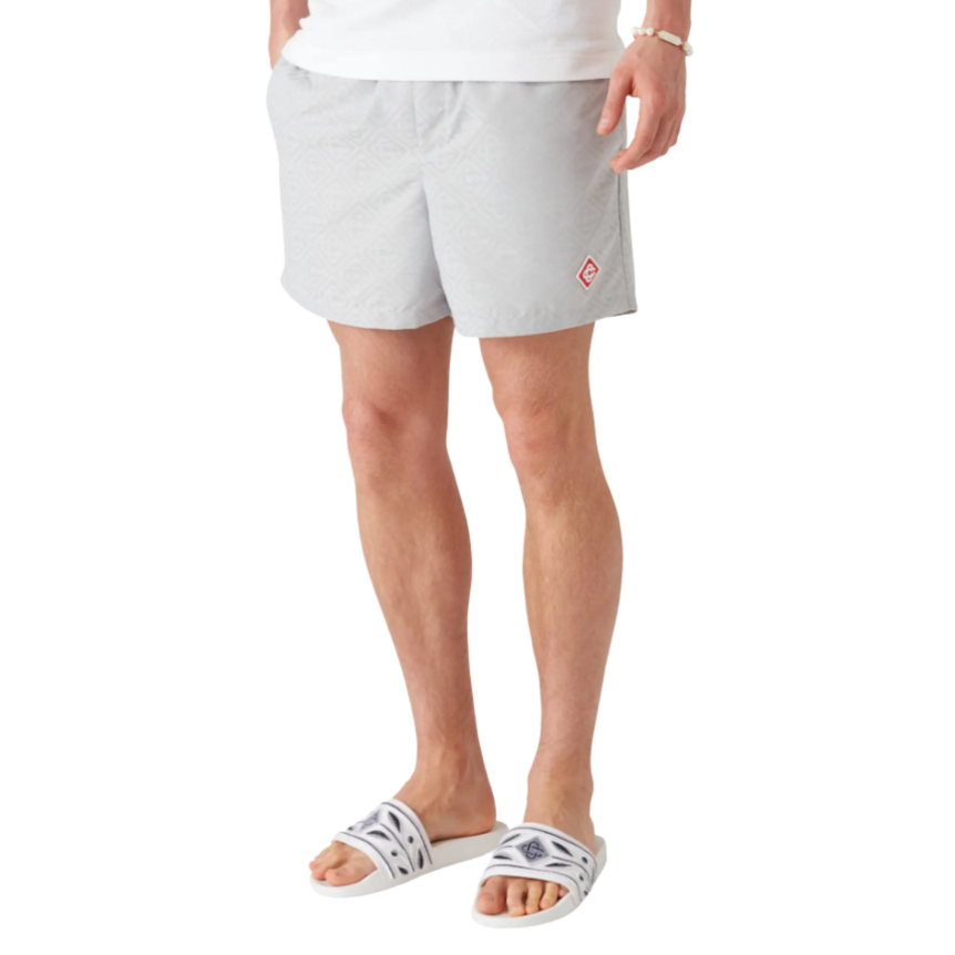 Short de bain CASABLANCA polyester jacquard à monogramme gris clair