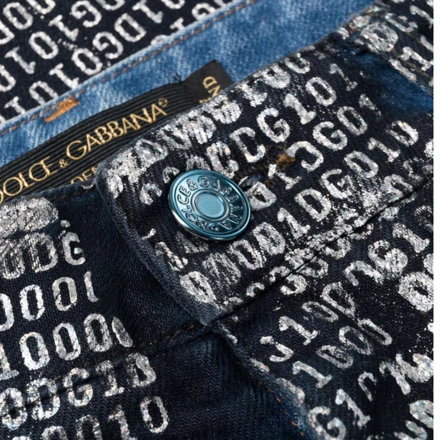 Pantalon jeans denim bleu marine DG10 argent allover