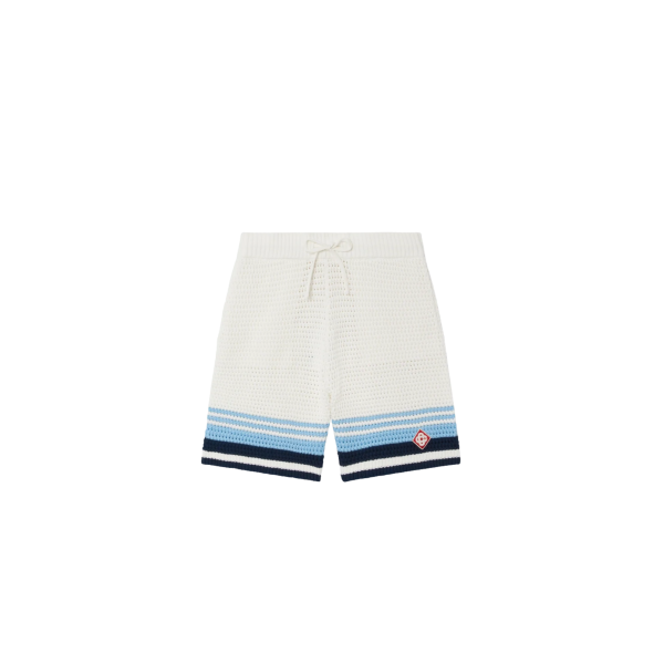 Short de tennis CASABLANCA coton crochet rayures bleu marine bleu ciel