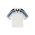 Chemise de tennis manche courte coton crochet blanc rayures bleu marine et ciel