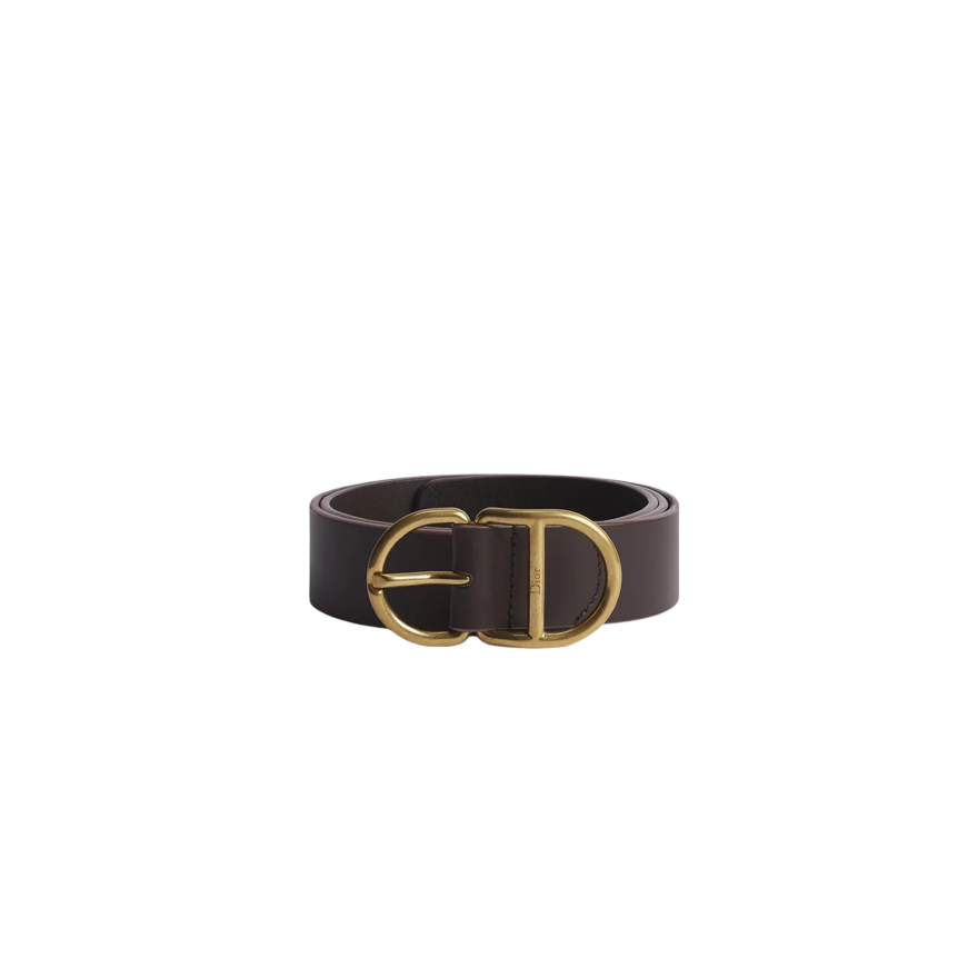 DIOR Ceinture CD  Cuir de taurillon marron boucle doré
