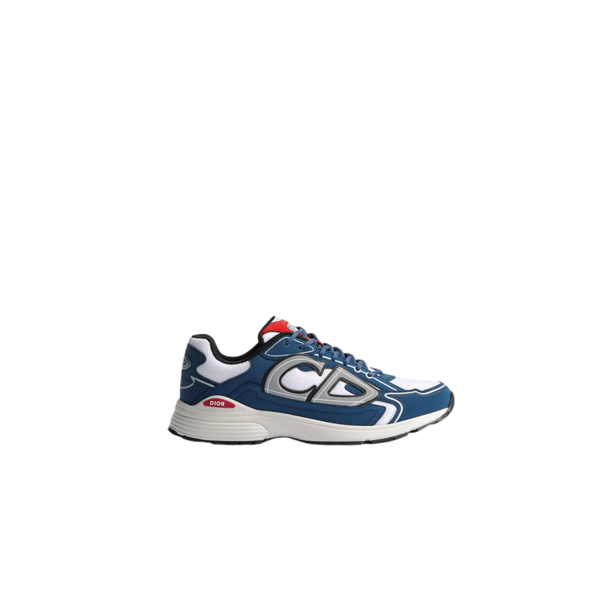 Sneaker DIOR B30 Countdown Maille technique blanche et tissu technique bleu foncé et rouge