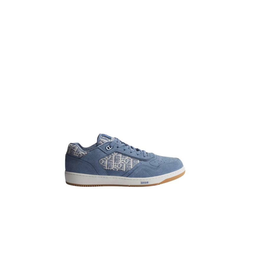 Basket Sneaker B27 Uptown basse Veau velours et toile jacquard Dior Oblique bleu clair