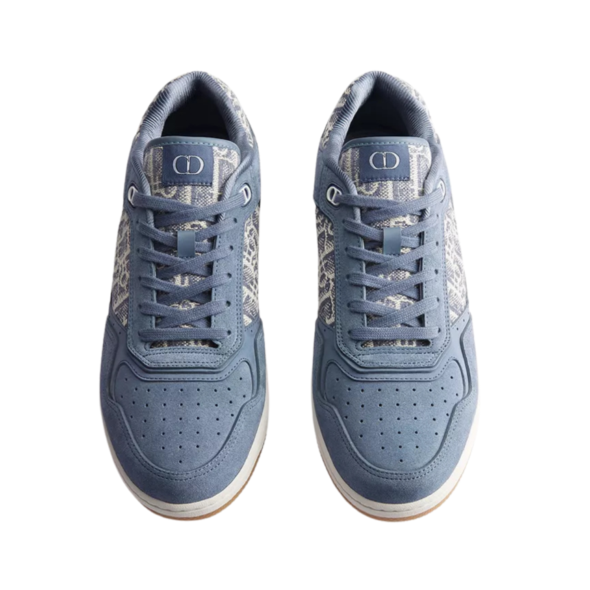 Basket Sneaker B27 Uptown basse Veau velours et toile jacquard Dior Oblique bleu clair