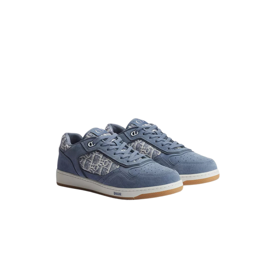 Basket Sneaker B27 Uptown basse Veau velours et toile jacquard Dior Oblique bleu clair