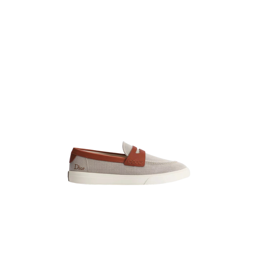 Mocassin Dior Chester Dioriviera Toile de coton beige et cuir de veau lisse marron