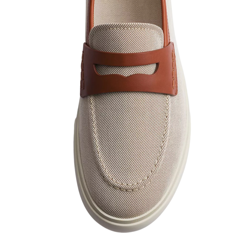 Mocassin Dior Chester Dioriviera Toile de coton beige et cuir de veau lisse marron